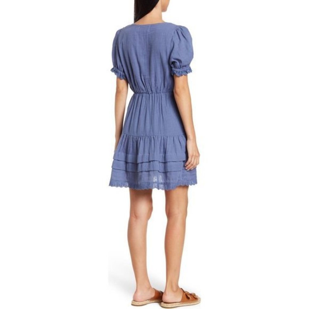 NWOT MAISIE Eyelet Trim Tiered Ruffle blue Cotton Dress Size M - Picture 2 of 9